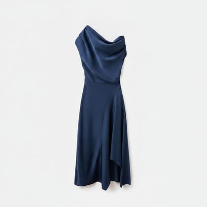 Women's One-Shoulder Navy Satin Dress