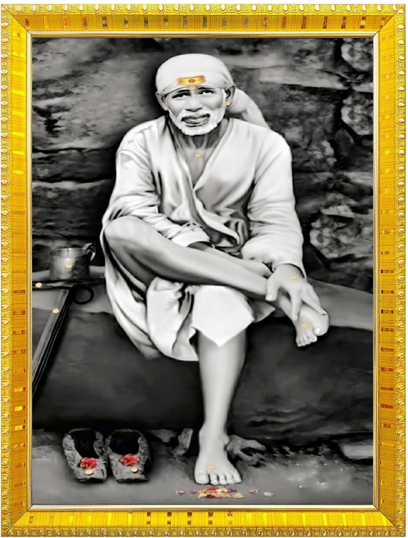NOKKES Sai Baba Shirdi sai baba photo frame Golden 5X7 Inch Photo Frame_AQW3
