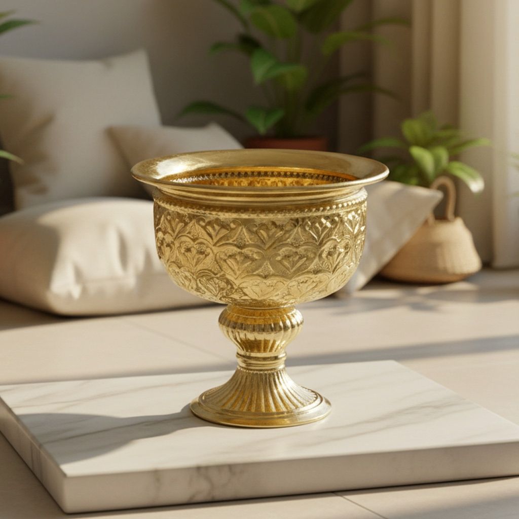 Luxury Brass Decorative Bowl With Stand | Elegant Table & Living Room Decor, Height : 6.5 Inch (ATMAS073 C)
