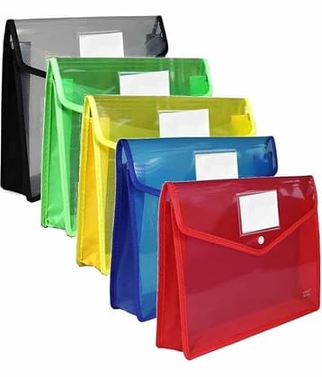 Transparent Poly Plastic A4 Foolscap Documents File Storage Bag with Snap Button - Pack of 5