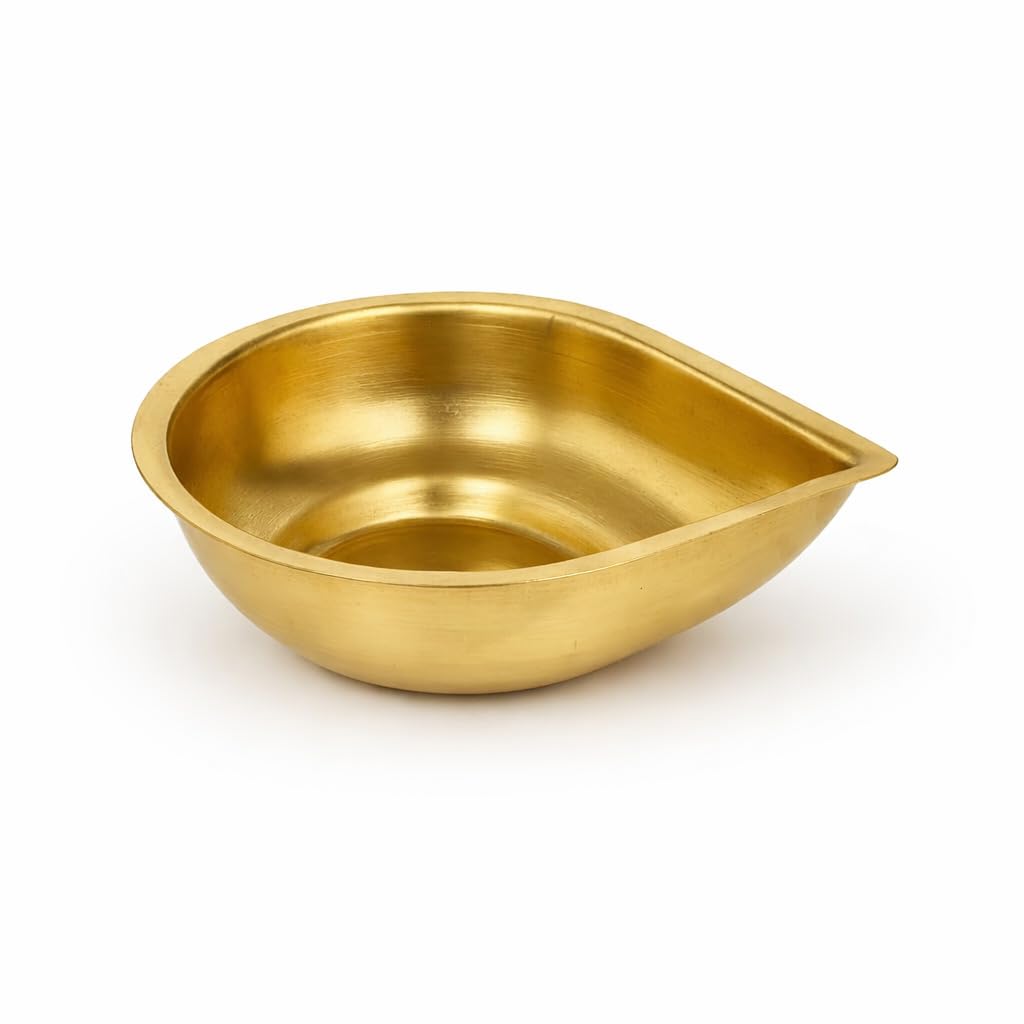 Brass Diya for Puja (Small � Pack of 3) � Size No.1 (57 mm � 47 mm) � Lightweight Handcrafted Waterdrop Agal Vilakku � Traditional Brass Oil Lamp for Temple, Prayer Room & Festive Decorations