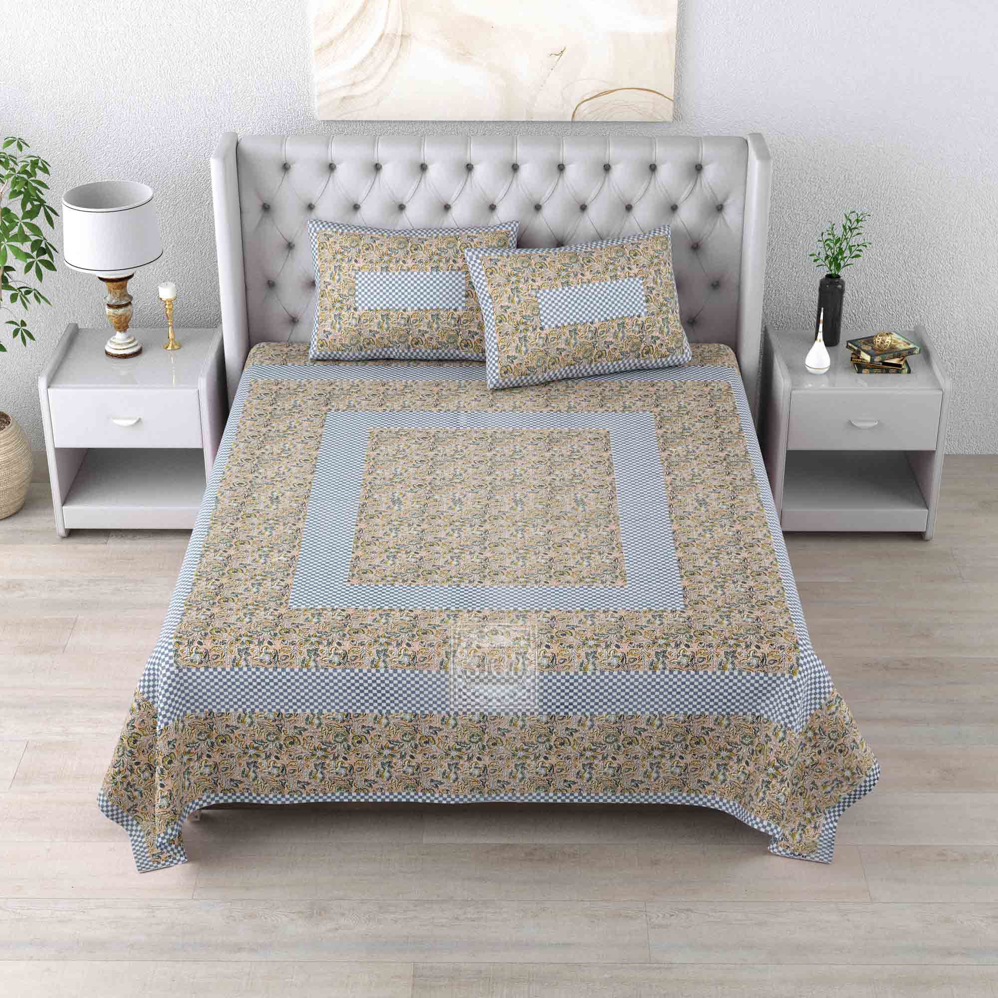 Luxury Finish Jaipuri Sanganeri Pure Cotton Bedsheet with Matching Cove