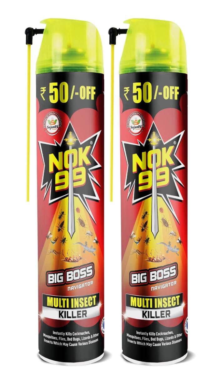 Nok-99 Big Boss Multi Insect Killer, Instantly Eliminates Cockroaches Flies Mosquitoes Lizards & other Insects | Pack of 2 (625 ml)