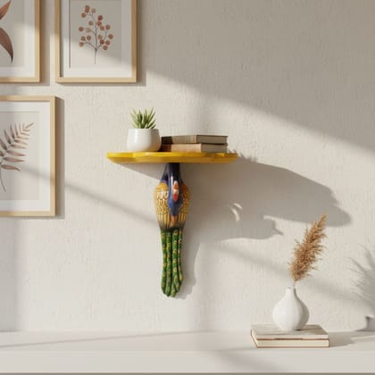 VMAntique Decor Handicraft Wall-Art, Wooden Painted Peacock Wall-Statue, Showpiece Peacock Wall-Figurine, Indoor Decoration Natural Peacock Wall-Idol