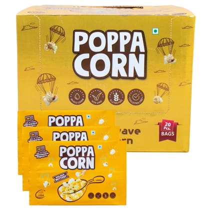 Poppacorn Microwave Popcorn 660gms | Imported Raw Maize | Popcorn Kernels 33gx20 pouches | Ready to Cook | High Expansion | Homemade Healthy Snack | Golden Buttery Popcorn | Pack of 20 (660, Golden Buttery)