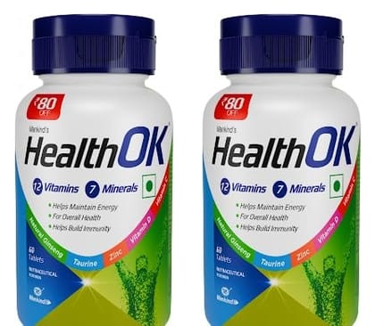 Mankind's Health OK Multivitamin With Natural Ginseng Taurine Power Daily Energy Alertness Vitamin D C & Other 18 Multivitamins Minerals For Overall Health 60 Tablets (Pack of 2)