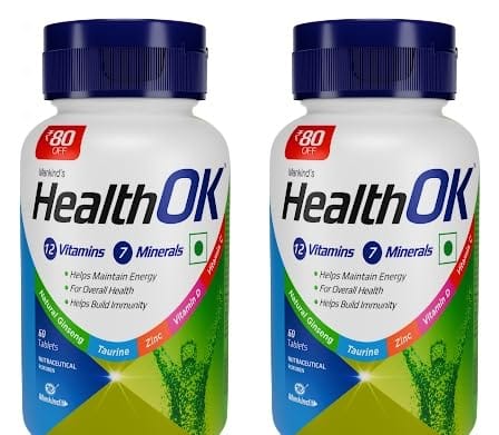 Mankind's Health OK Multivitamin With Natural Ginseng Taurine Power Daily Energy Alertness Vitamin D C & Other 18 Multivitamins Minerals For Overall Health 60 Tablets (Pack of 2)