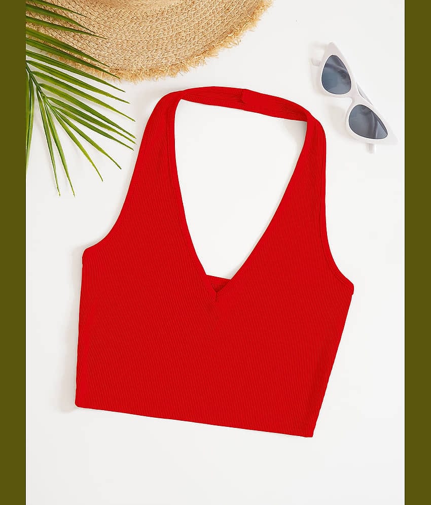 Aahwan Women's Polyester Crop Top ( Red )