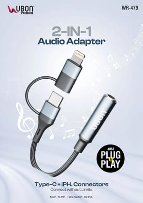 UBON WR-479 2-in-1 Type-C Audio & Charging Adapter | Fast Charging + 3.5mm Audio Converter | Hi-Fi Sound Quality | Simultaneous Music & Charging | Durable Compact USB-C Adapter for Android Smartphones, Tablets & Type-C Devices (Random Color)