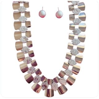 Silver Tone Tile Statement Design Necklace with Studded Earrings Set  Studded Statement Necklae for women
