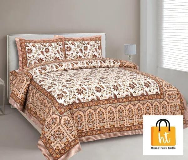 3001-Hometrade India-Standard King Size (90*108 Inches) Double Bedsheet With 2 Pillow Cover-RJ-14-Jaipur lining-3667