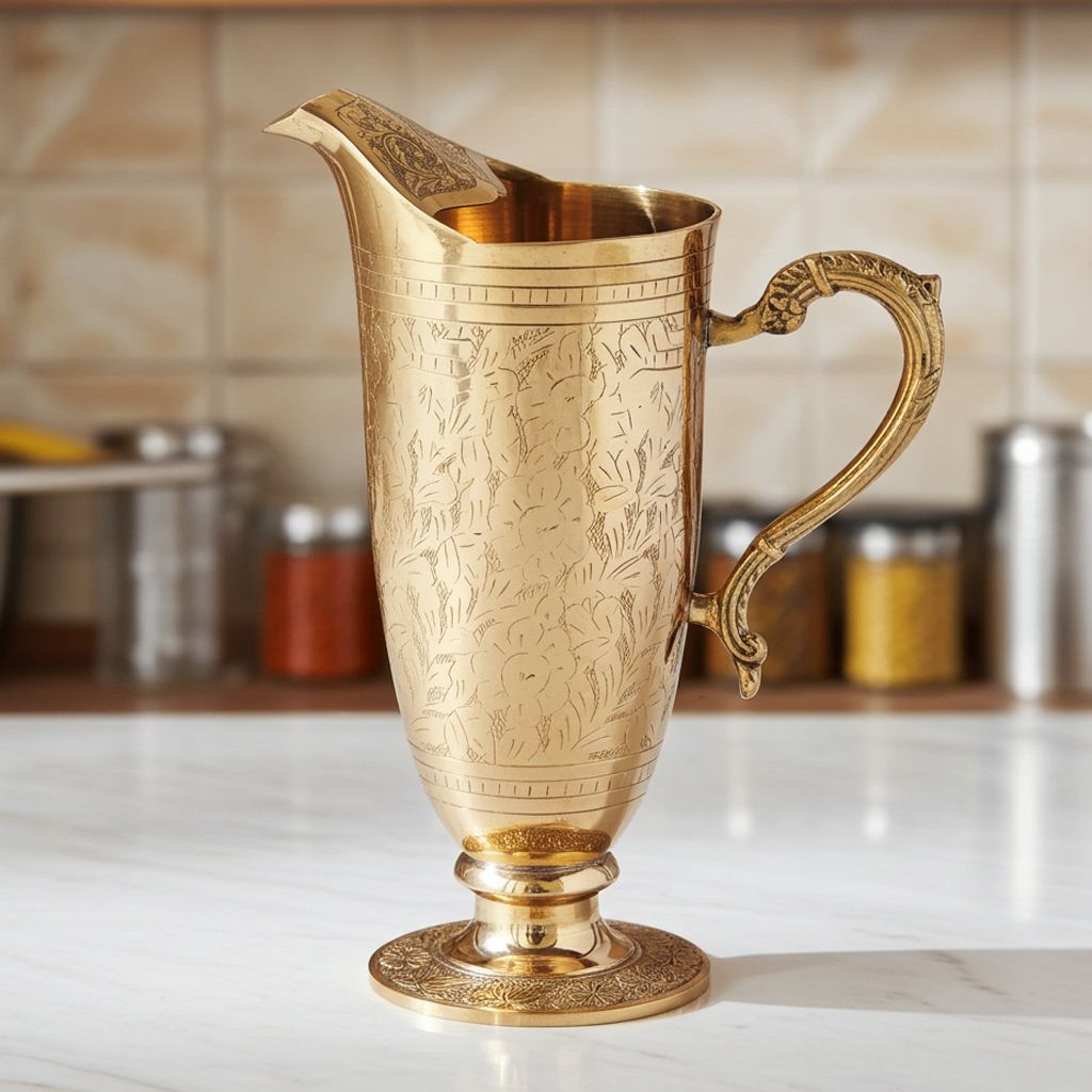 Brass Mughal?Design Water Jug � 1.3 Liter | Decorative Home Pitcher, Height : 12 Inch (ZMAS282 C)