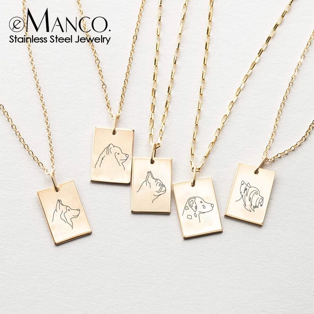 eManco Trendy Custom Birth Flower Coin Necklace Square Pendant 14K Gold Chain Rose Necklace Stainless Steel Plant Jewelry Women