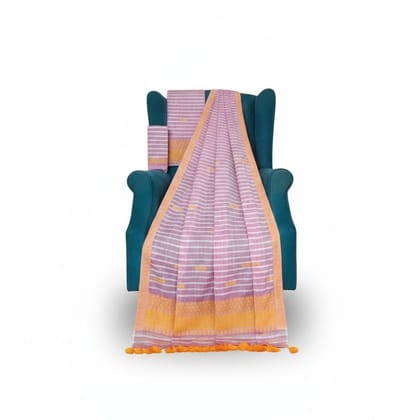 Traditional Striped Cotton Saree with Tassels