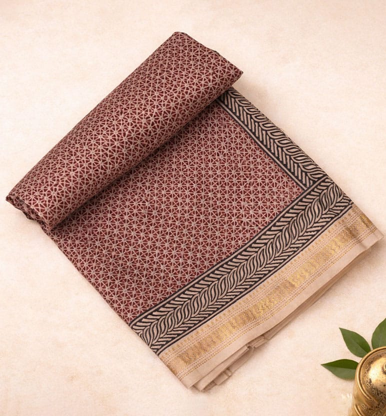 Bagh Print Maheshwari Cotton-Silk Saree – Hand Block Printed