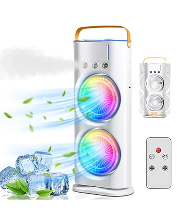 Portable Double Ended Spray Fan, Cold Air, 3 Gears USB Rechargeable Mini AC Air Cooler Misting Fans with LED Light Cooler, Touch & Remote Control, 280ml Water Tank, Ice Filling Fan
