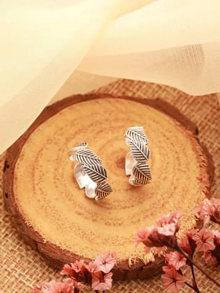 925 Sterling Silver Oxidised Leafy Minimal Pair Of  Toe Ring