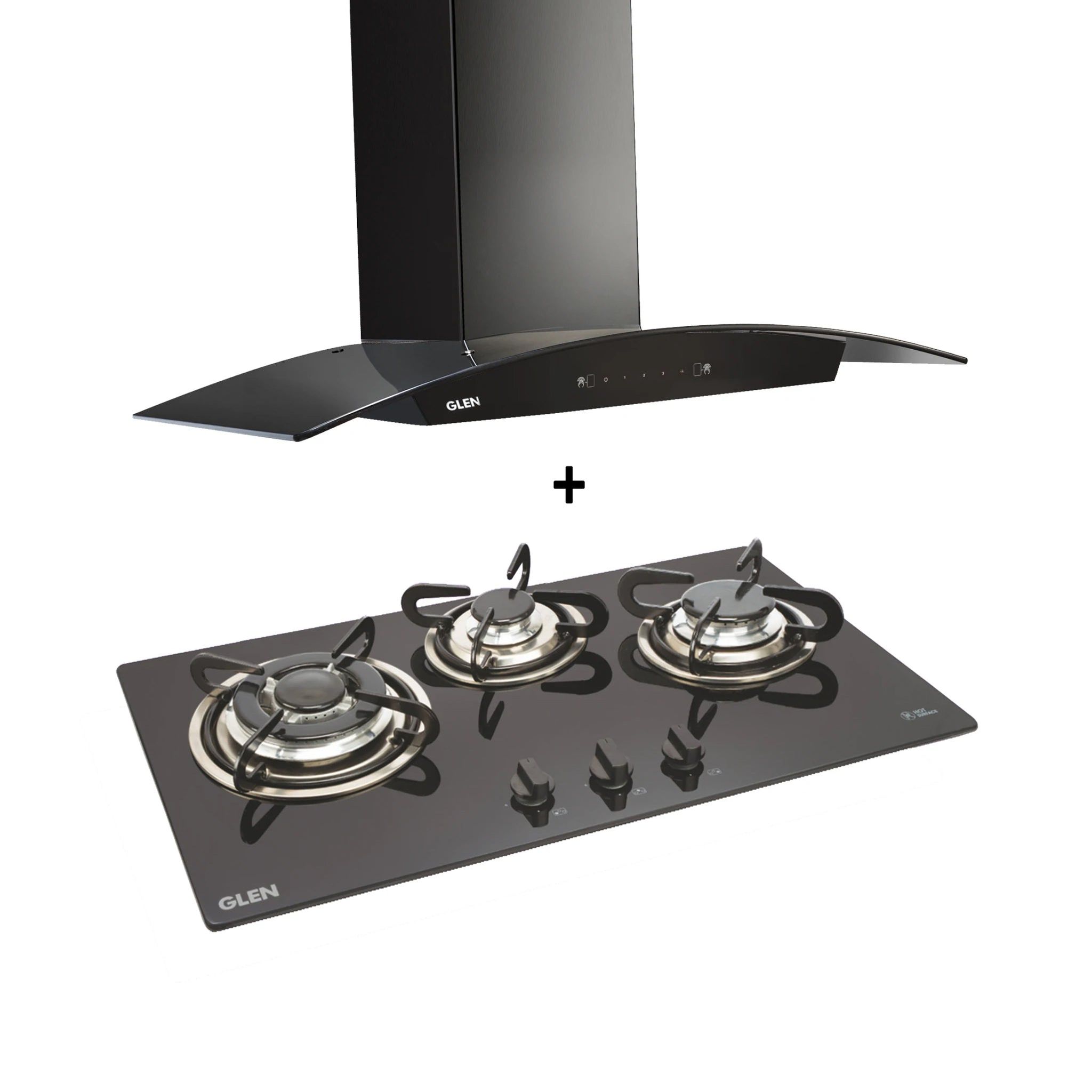 3 Burner Built-in Glass Hob Auto Ignition (1073 TR ) + Chimney with BLDC Motor 90cm 1200m3h (6071 BL BLDC)
