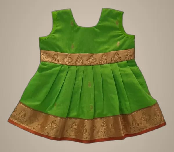 Mom And Me Parrot Green Frock (0-3 Months) | Cotton Silk Premium Ethnic | Festive Wear