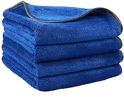 Auto Hub Heavy Microfiber Cloth for Car Cleaning and Detailing, Double Sided, Extra Thick Plush Microfiber Towel Lint-Free, 800 GSM (Size 40cm x 40cm)/Pack of 4, Color: Blue