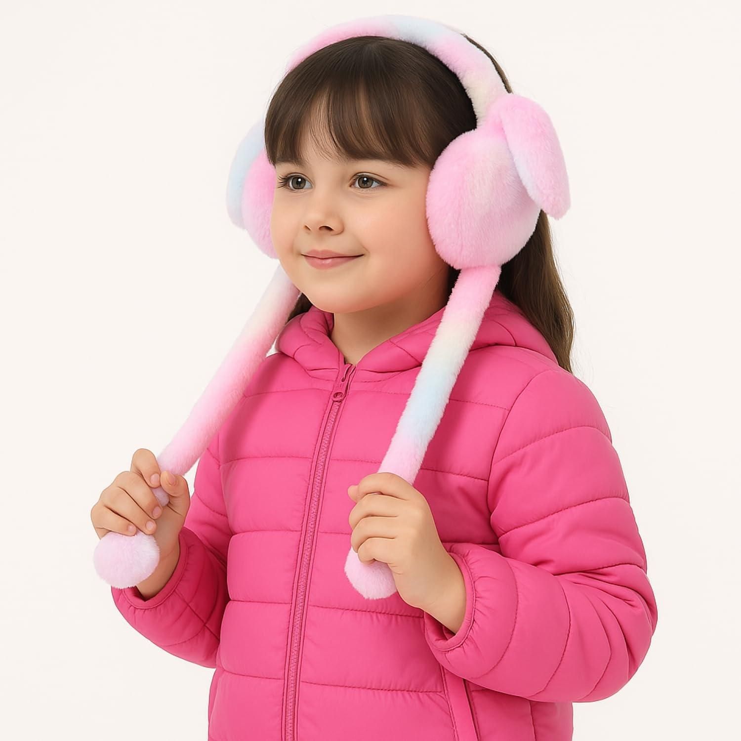 Ear Muffs for Winter | Moving Rabbit Ears Cute Bunny Multicolor Earmuffs for Girls, Boys, Women