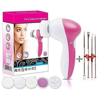Facial Cleansing Brush 5 in 1 Portable Electric Facial Massager with 5 Spin Brush Heads for Acne Blackheads Dead Skin and All Skin Care and Acne Tool