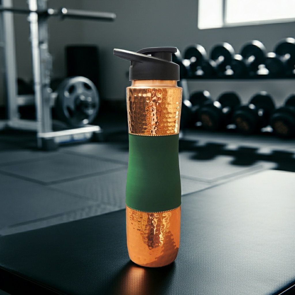 Copper Drinking Water Bottle Sipper Silk Green – Eco Friendly Copper Drinking Bottle, Height : 11.5 Inch (BCMAS188 G)