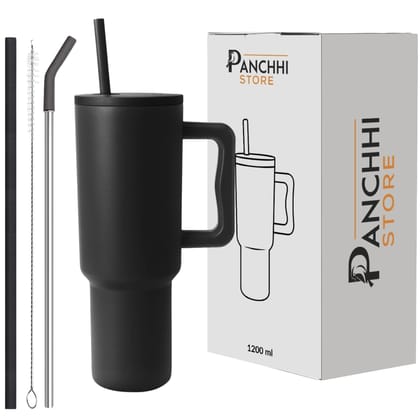 Panchhi Store 1200ML Stainless Steel Tumbler with Straw Hot and Cold Sipper with Handle and Lid Straw Double Insulated Sipper for Hot and Cold Drink Leakproof Tumbler for Gym, Traveling, Car Black Panchhi Store 1200ML Stainless Steel Tumbler with Straw Hot and Cold Sipper with Handle and Lid Straw Double Insulated Sipper for Hot and Cold Drink Leakproof Tumbler for Gym, Traveling, Car Black