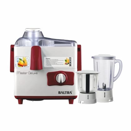 BALTRA Master Deluxe 500W Juicer Mixer Grinder | 2 Jars (1.5L & 1L) | 3-Speed Control | SS Blades | Large Pulp Collector | Ideal for Fruits & Juices | 2-Year Warranty | Compact & Powerful