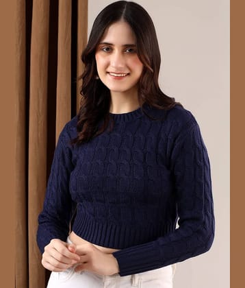 kotty Women Cotton Blend High Neck Pullover ( Blue )