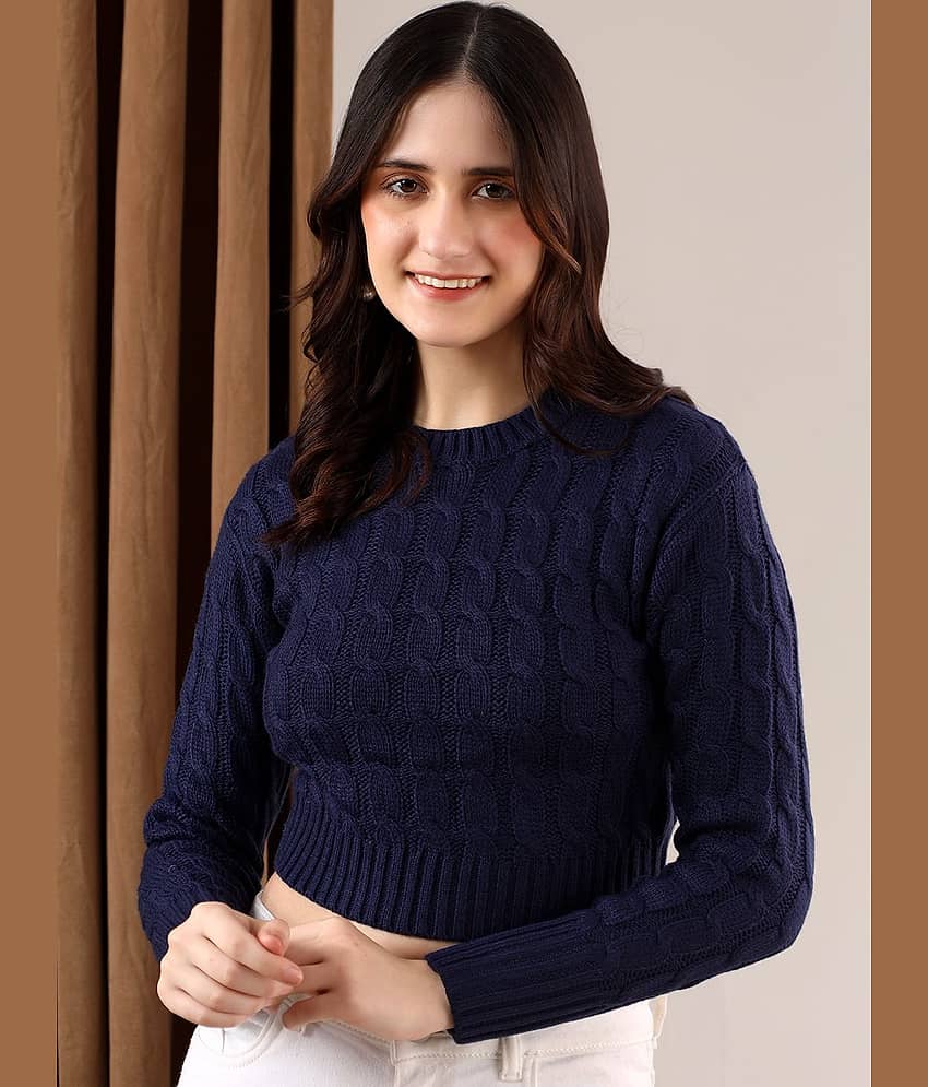 kotty Women Cotton Blend High Neck Pullover ( Blue )