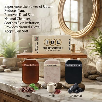 TBL Organic Ubtan Soap Set (3 Bars)  Natural Skin Brightening & Deep Cleansing Body Bars with Activated Charcoal, Raw Milk & Coffee Grounds