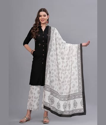 MAUKA Cotton Embellished Kurti With Palazzo Women's Stitched Salwar Suit - Black ( Pack of 1 )