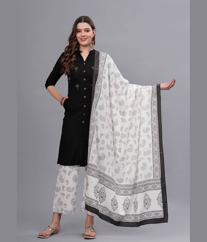 MAUKA Cotton Embellished Kurti With Palazzo Women's Stitched Salwar Suit - Black ( Pack of 1 )