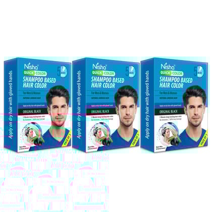 Nisha Quick Color 5 Minutes Shampoo Hair Colour Original Black 60ml Pack of 3, 5 Weeks Long Lasting Hair Colour Shampoo