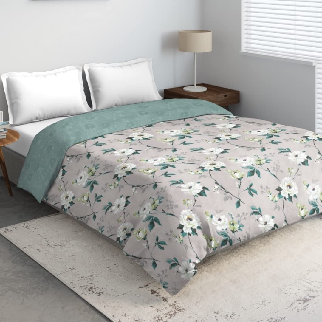 DDECOR - Primary Collection 100% Cotton Floral Pattern 136TC King Quilt |229 CM X 274 CM| - Grey