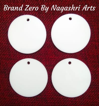 Brand Zero Milky White Acrylic Pendant / Earring Base 1.6 Inches Diameter - 3 MM Thick - Pack of 4 Pcs