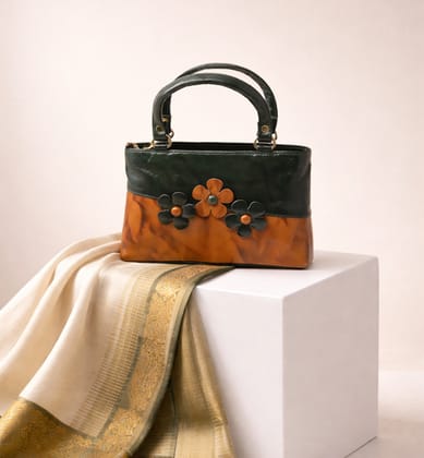 Premium Handcrafted Sheep Leather Floral Applique Handbag Premium Handcrafted Sheep Leather Floral Applique Handbag