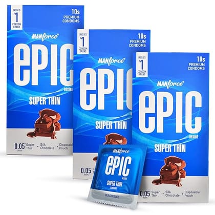 MANFORCE Epic Desire Super Thin Premium Condoms for Men Silk Chocolate Flavour Condom (3 Sheets) x Pack of 3