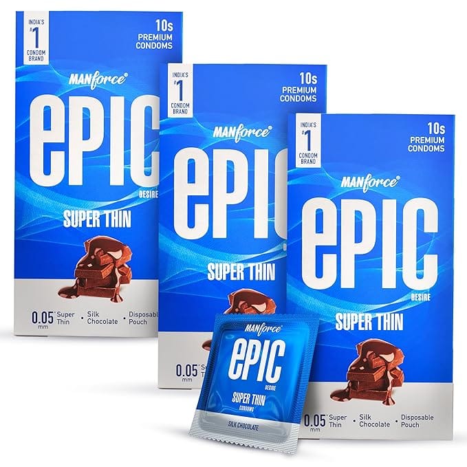 MANFORCE Epic Desire Super Thin Premium Condoms for Men Silk Chocolate Flavour Condom (3 Sheets) x Pack of 3