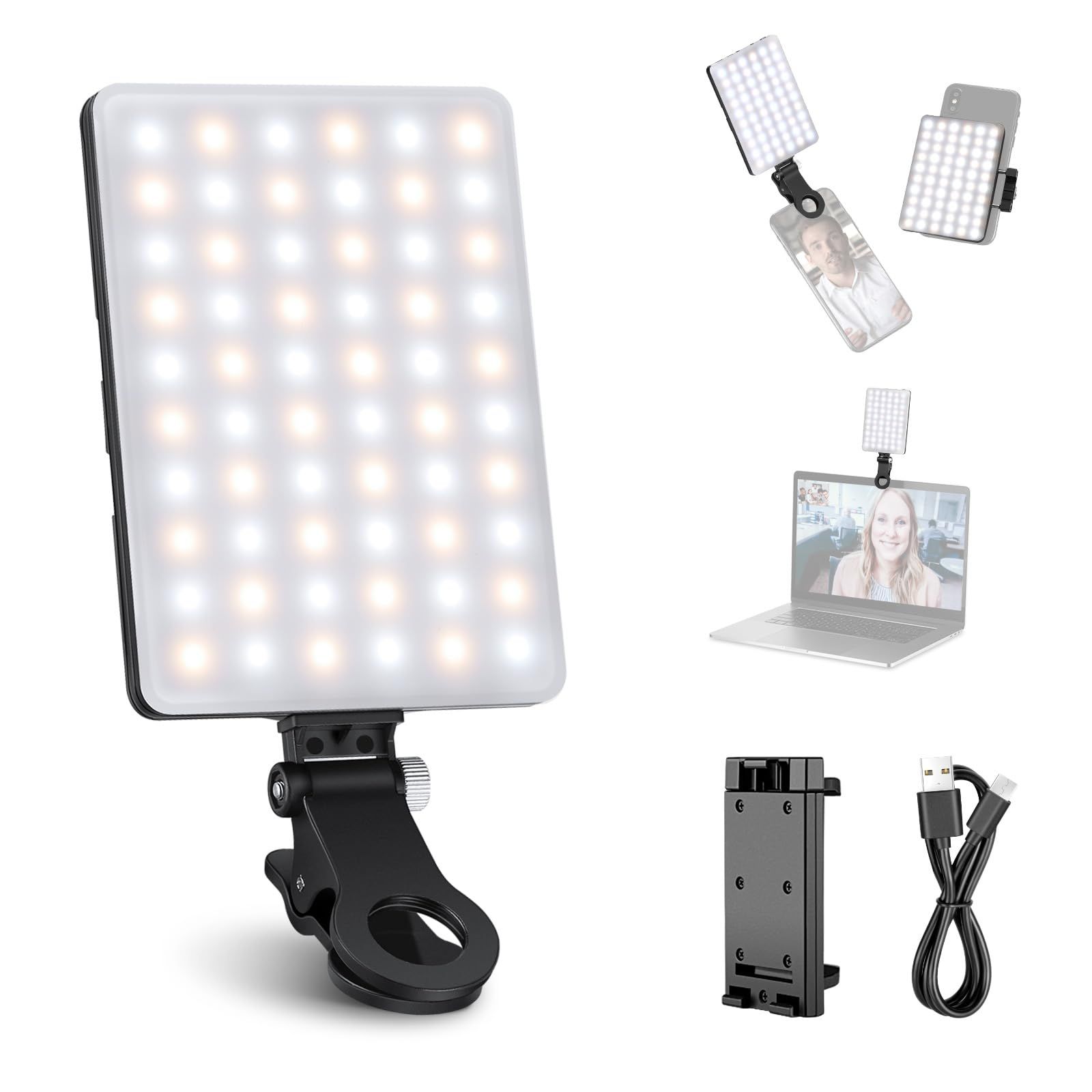 Neewer LED Video Conference Light Kit with Clip & Phone Holder for iPhone/Tablet/Laptop, Dimmable CRI 95+ with 3 Light Modes, Built-in 2000mAh Battery for Zoom Calls/Remote Working/Live Stream/Selfies Neewer LED Video Conference Light Kit with Clip & Pho