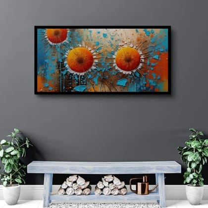Luminary Radiant Burst – Vibrant Abstract Sunflower Museum-Quality Cotton Canvas Art for Modern Living Room Décor | Frame Size (127 X 69 Cm) | Frame Type (Black) | 5-Year Warranty
