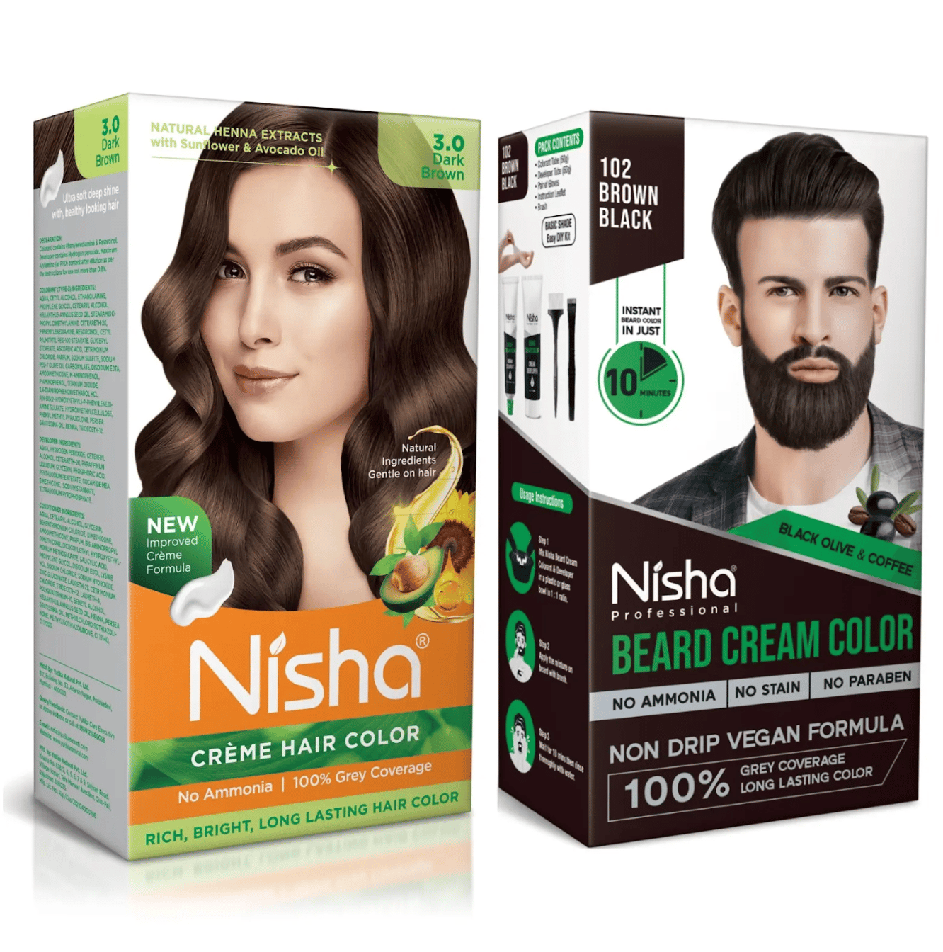Nisha Creme Hair Colour Dark Brown and Beard Colour Brown Black 120g, No Ammonia, 100% Grey Coverage, Vegan Formula
