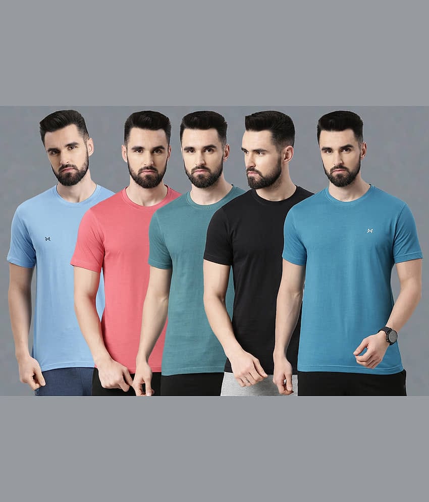 Force NXT Pack of 5 100% Cotton Regular Fit Men's T-Shirt ( Multicolor )