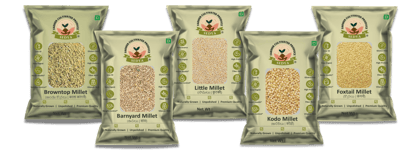 Sedya Five Millet Combo Whole Grains | Browntop, Barnyard, Little, Kodo & Foxtail Millet | Certified Low GI | Korale / Udalu / Samai / Varagu / Korralu | Gluten Free | Unpolished, Toasted, No Soaking Required | Total 2.5 Kg (500g Each Pack)