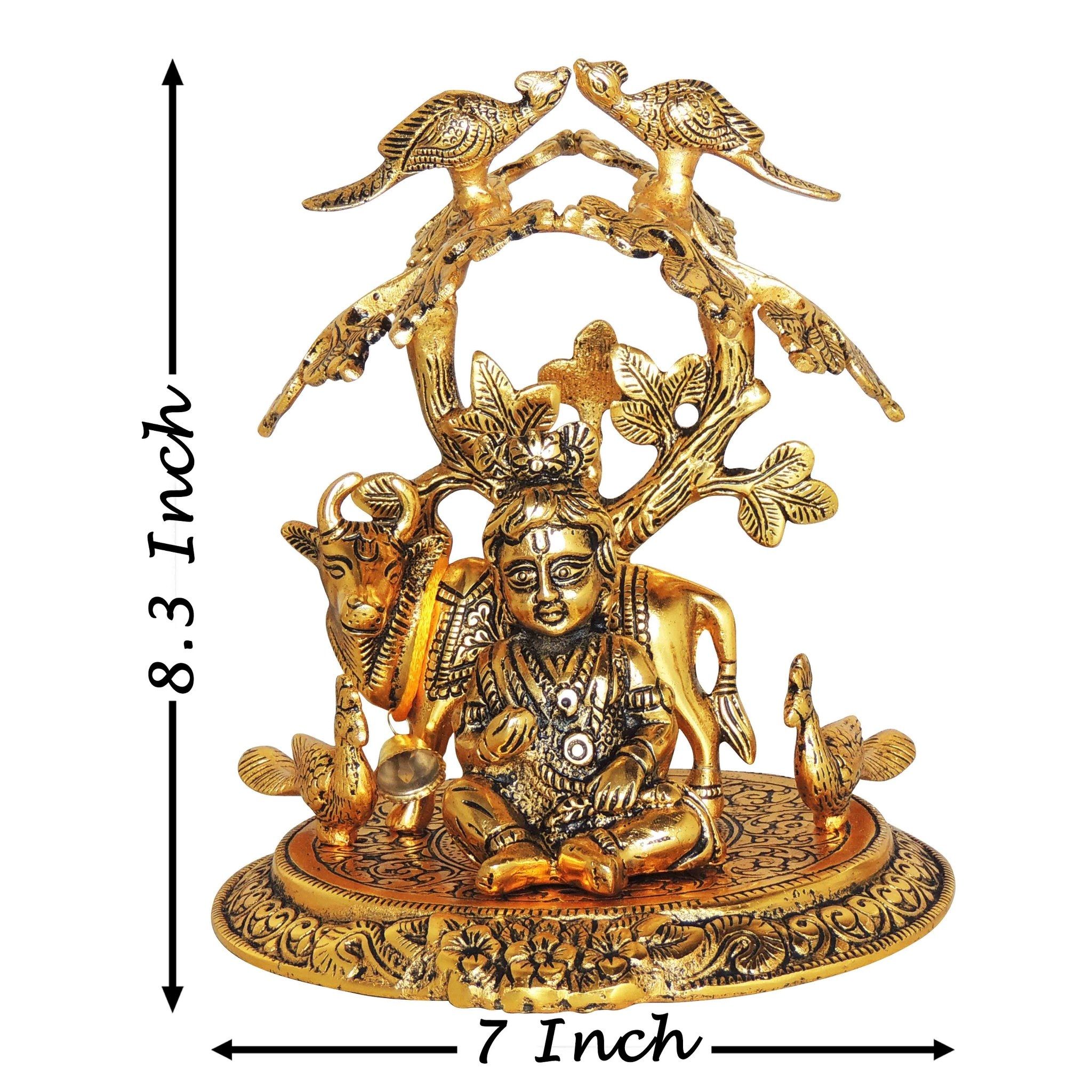 Aluminium Showpiece Laddu Gopal Tree Cow Statue (ASMAS452 G)