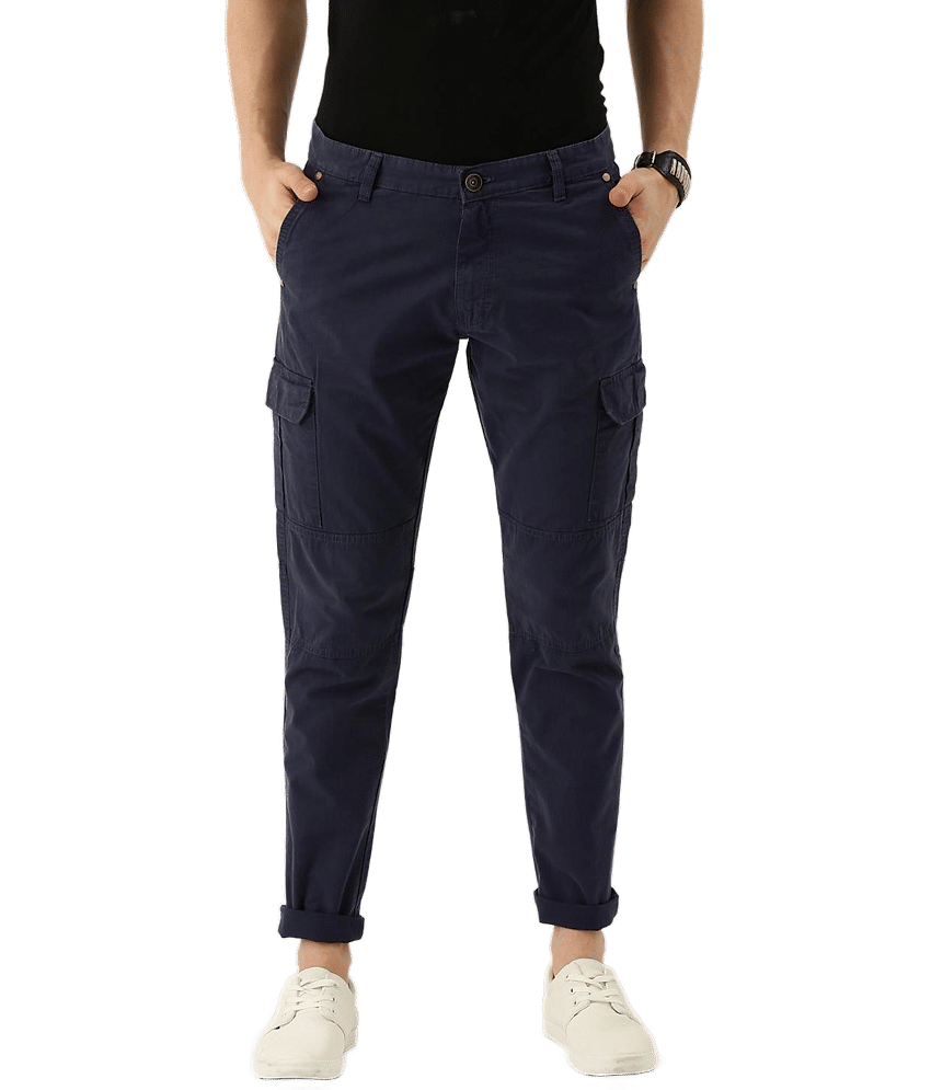 IVOC Men Navy Blue Slim Fit Solid Cargos