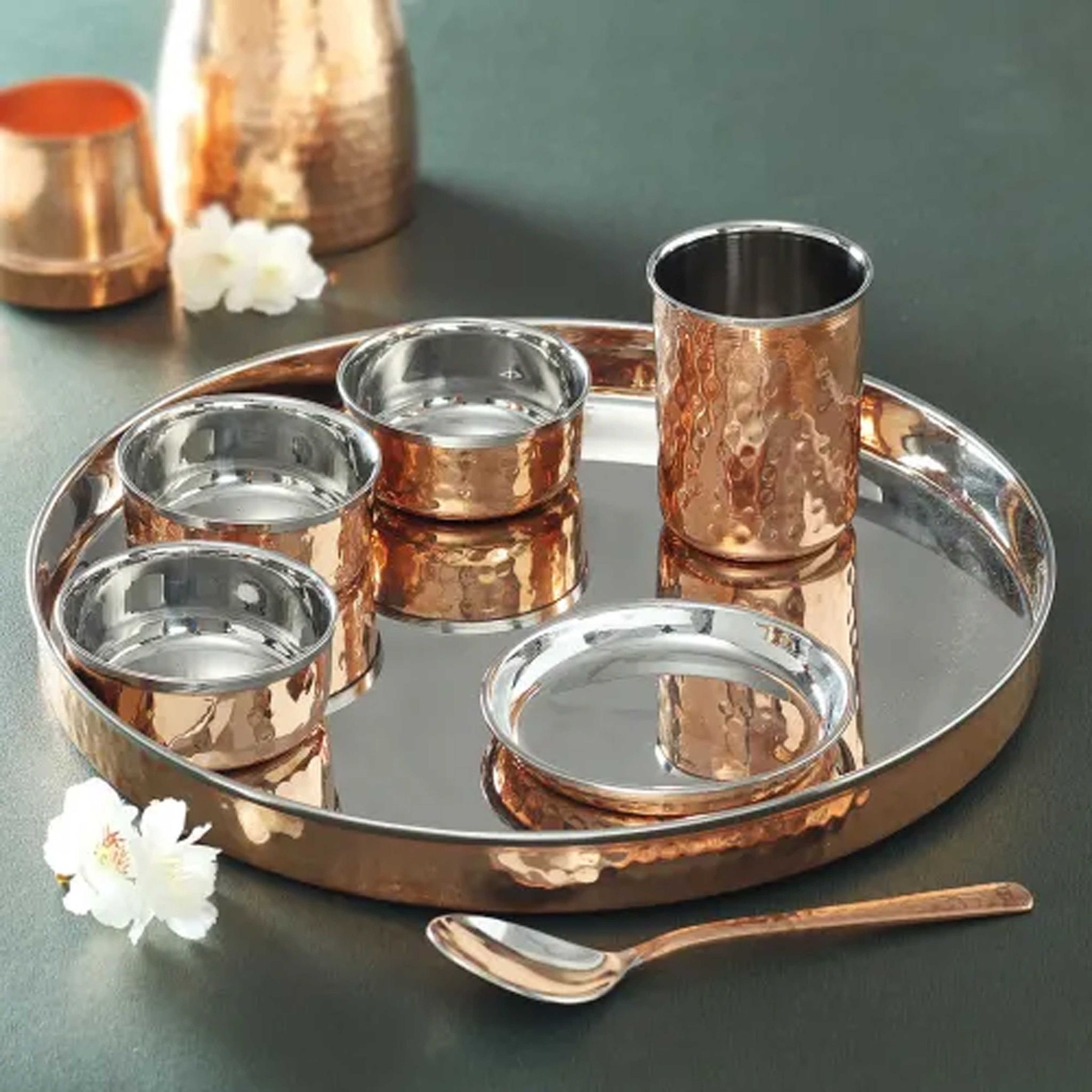 Copper Steel Dinner Thali Set 7 Pcs. (BCMAS097 A)