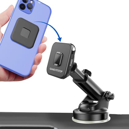 GRAND PITSTOP Car Mobile Holder, Quick Lock Gen-1 with in-Built Magnetic Lock Technology for 4 to 6 inch Smartphones, 360° Rotation, Strong Suction Cup, Wildshield and Dashboard Mobile Holder for Car GRAND PITSTOP Car Mobile Holder, Quick Lock Gen-1 with