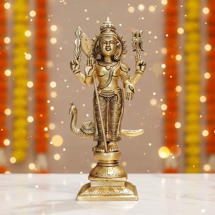 Brass Murugan Devi Idol – Kartikeya Brass God Statue Temple Decor, Height : 11.5 Inch (BSMAS1808 D)